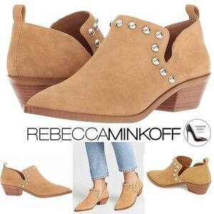 Rebecca Minkoff | Beige Brown Suede Katen Western Bootie Block Heel Boot Shoes
